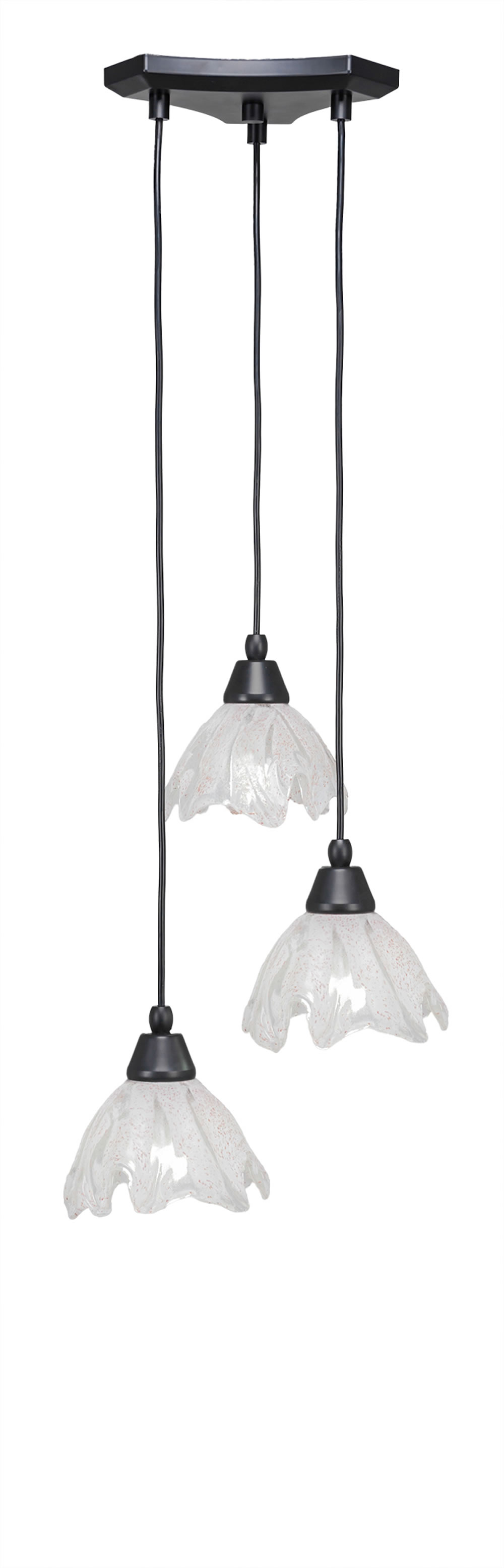 Europa 3 Light Multi Light Mini Pendant Shown In Matte Black Finish With 7" Italian Ice Glass