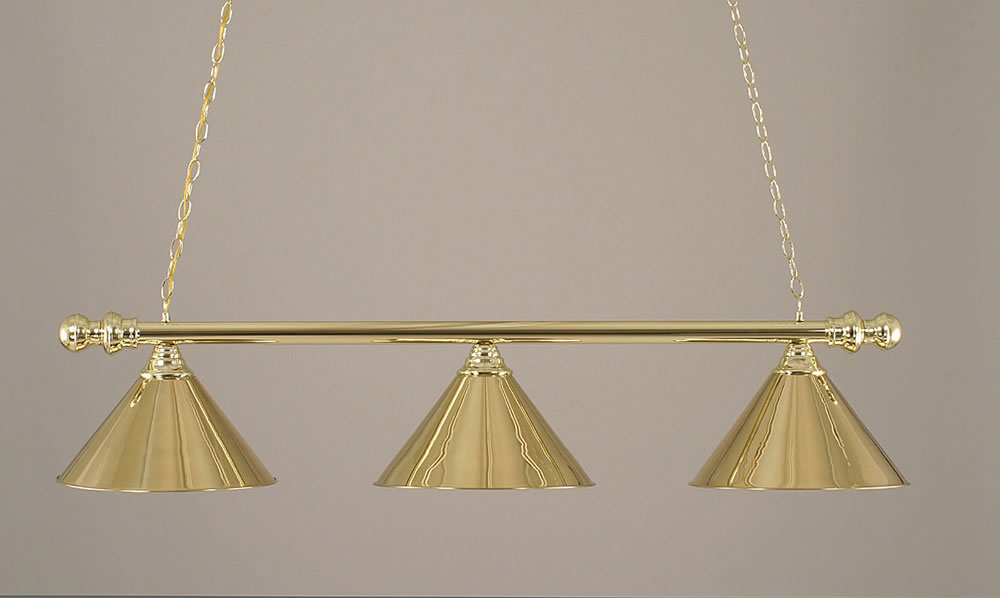 Polished Brass Finish 3 Light Round Bar w/Round Ends with Polished Brass Metal Shade