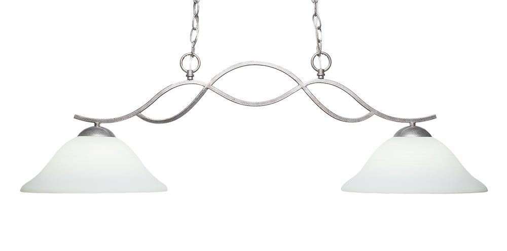 Revo 2 Light Island Light Shown In Aged Silver Finish With 12" White Linen Glass