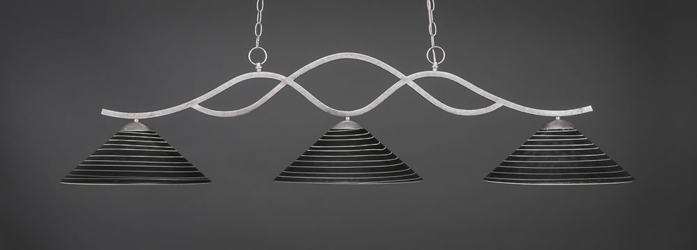 Revo 3 Light Bar Shown In Aged Silver Finish With 16" Charcoal Spiral Glass