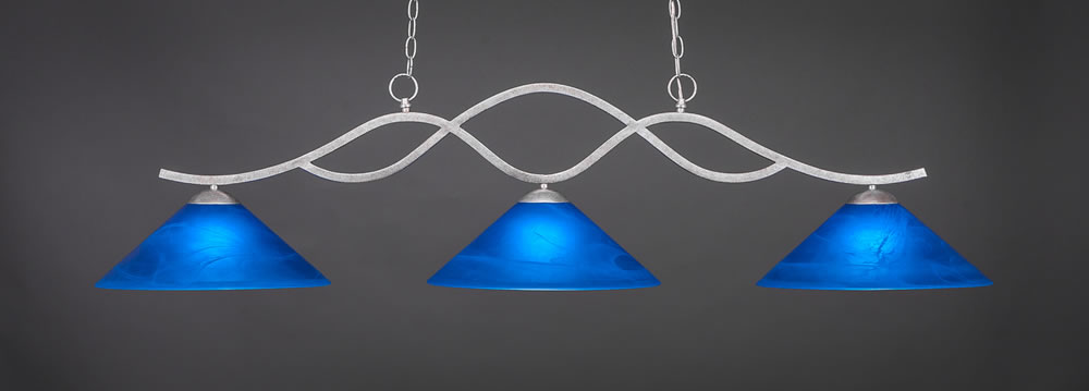 Revo 3 Light Bar Shown In Aged Silver Finish With 16" Blue Italian Glass