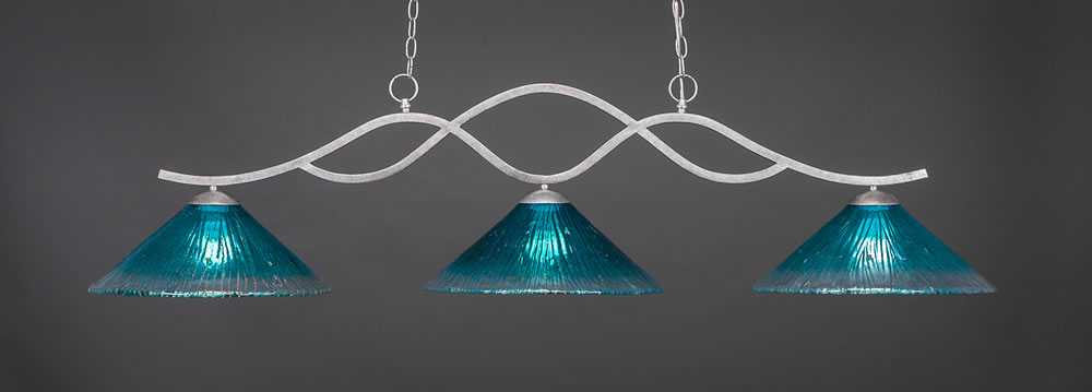 Revo 3 Light Bar Shown In Aged Silver Finish With 16" Teal Crystal Glass