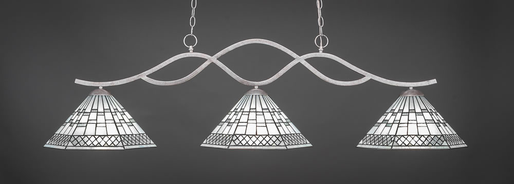 Revo 3 Light Bar Shown In Aged Silver Finish With 16" Pewter Tiffany Glass
