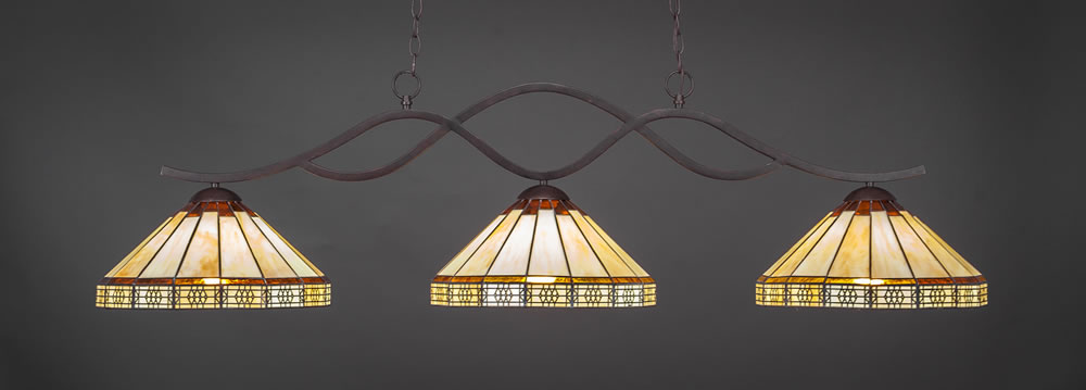 Revo 3 Light Bar Shown In Dark Granite Finish With 15" Honey & Brown Mission Tiffany Glass