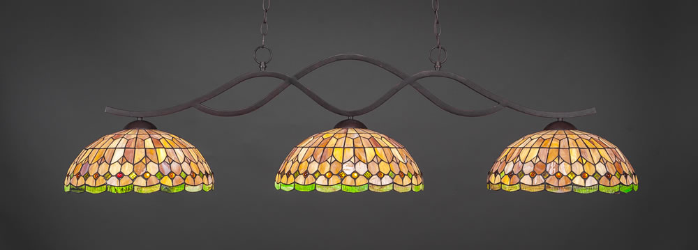 Revo 3 Light Bar Shown In Dark Granite Finish With 15" Rosetta Tiffany Glass