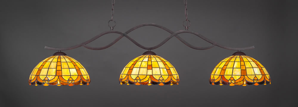 Revo 3 Light Bar Shown In Dark Granite Finish With 14.5" Butterscotch Tiffany Glass