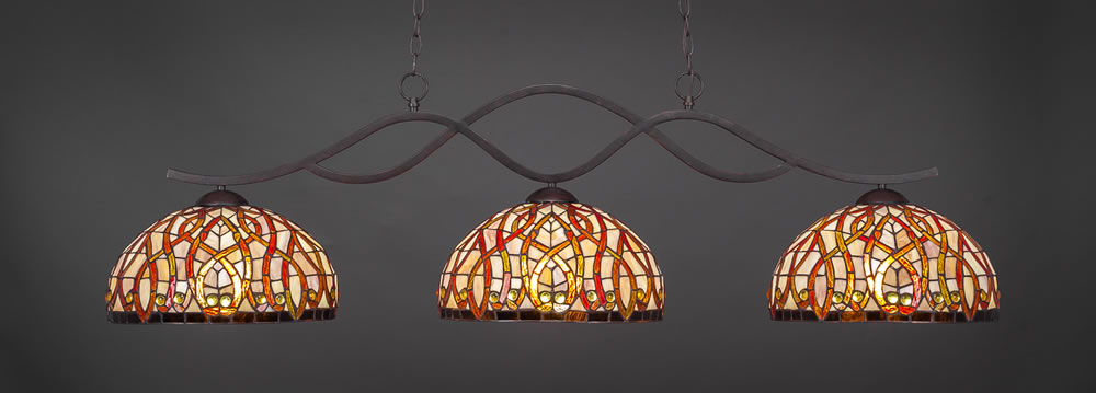 Revo 3 Light Bar Shown In Dark Granite Finish With 15" Persian Nites Tiffany Glass