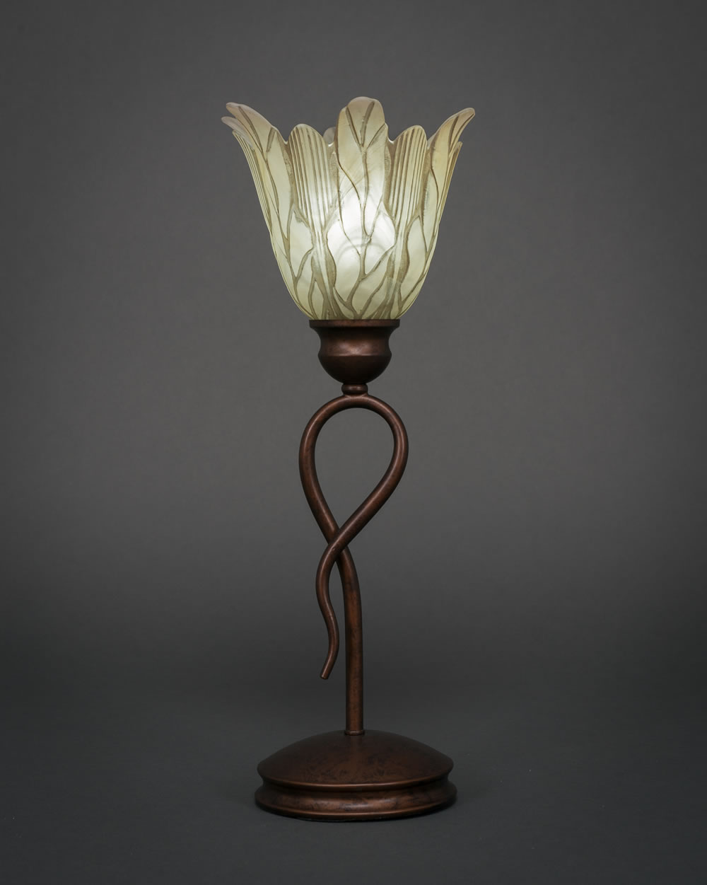 Leaf Mini Table Lamp Shown In Bronze Finish With 7" Vanilla Leaf Glass