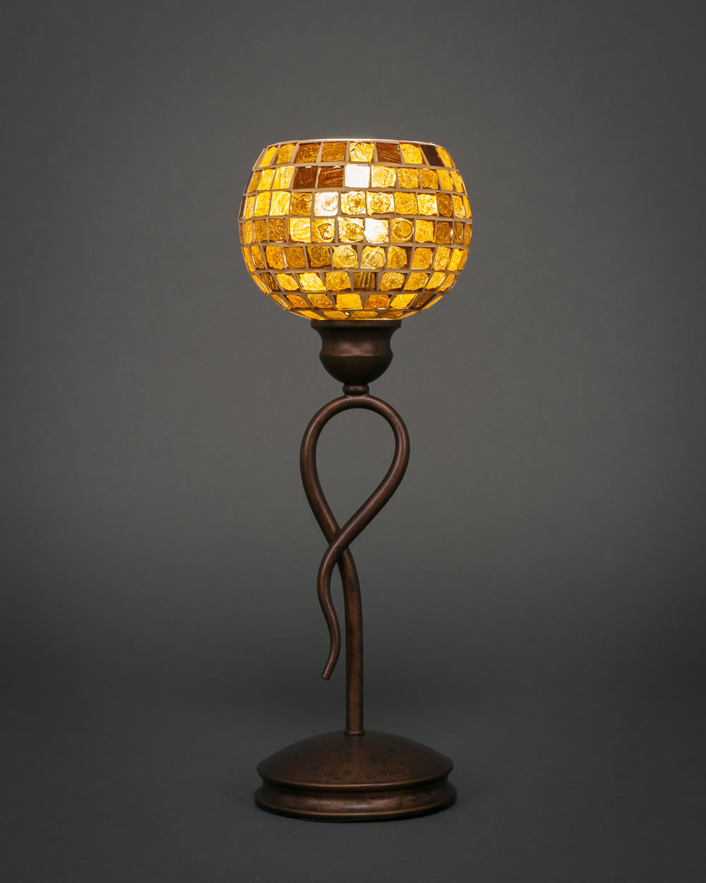 Leaf Mini Table Lamp Shown In Bronze Finish With 6" Copper Mosaic Glass