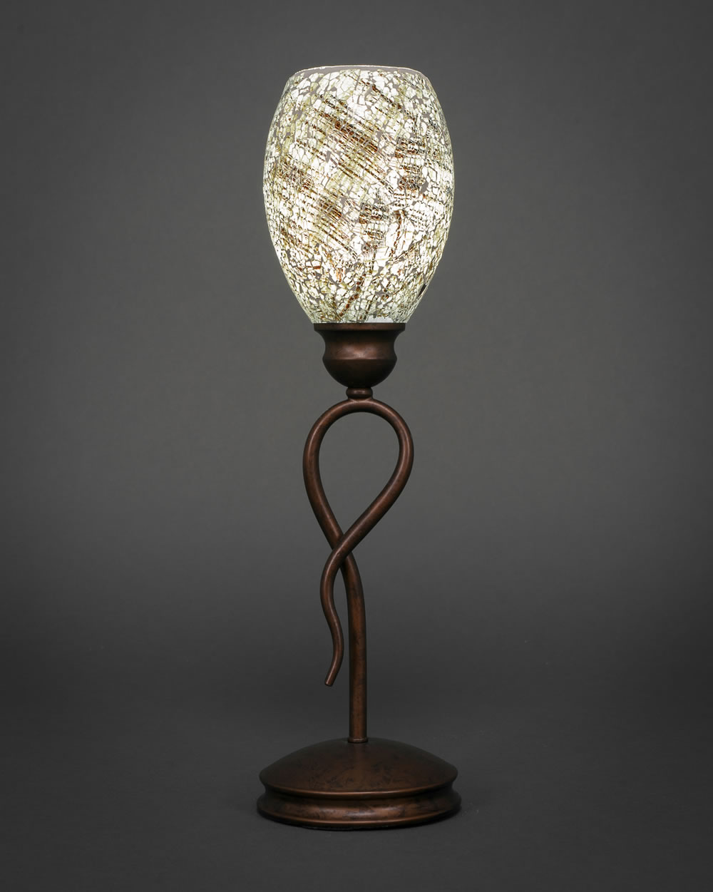 Leaf Mini Table Lamp Shown In Bronze Finish With 5" Natural Fusion Glass