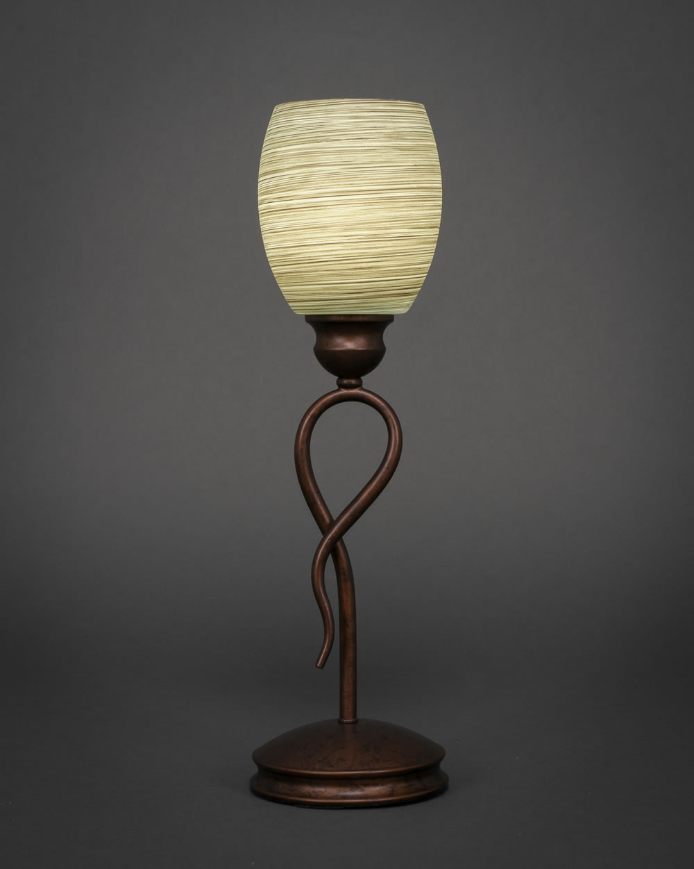 Leaf Mini Table Lamp Shown In Bronze Finish With 5" Gray Linen Glass