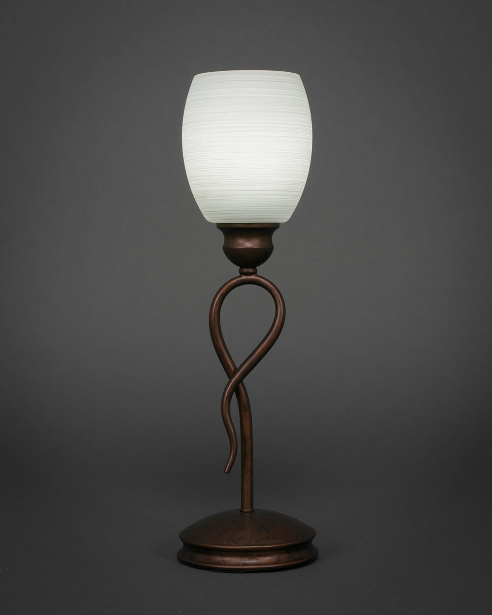 Leaf Mini Table Lamp Shown In Bronze Finish With 5" White Linen Glass