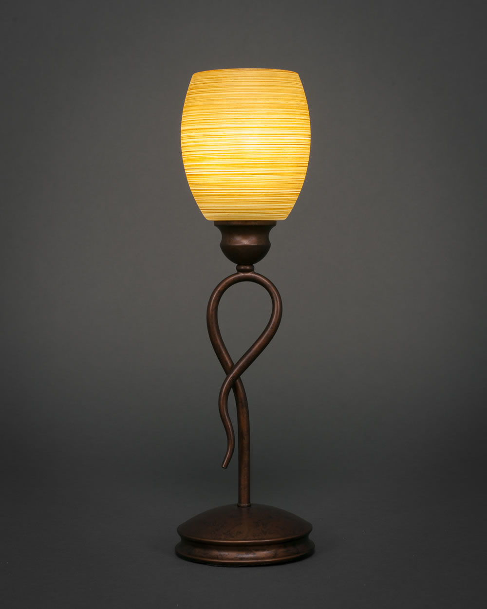 Leaf Mini Table Lamp Shown In Bronze Finish With 5" Cayenne Linen Glass
