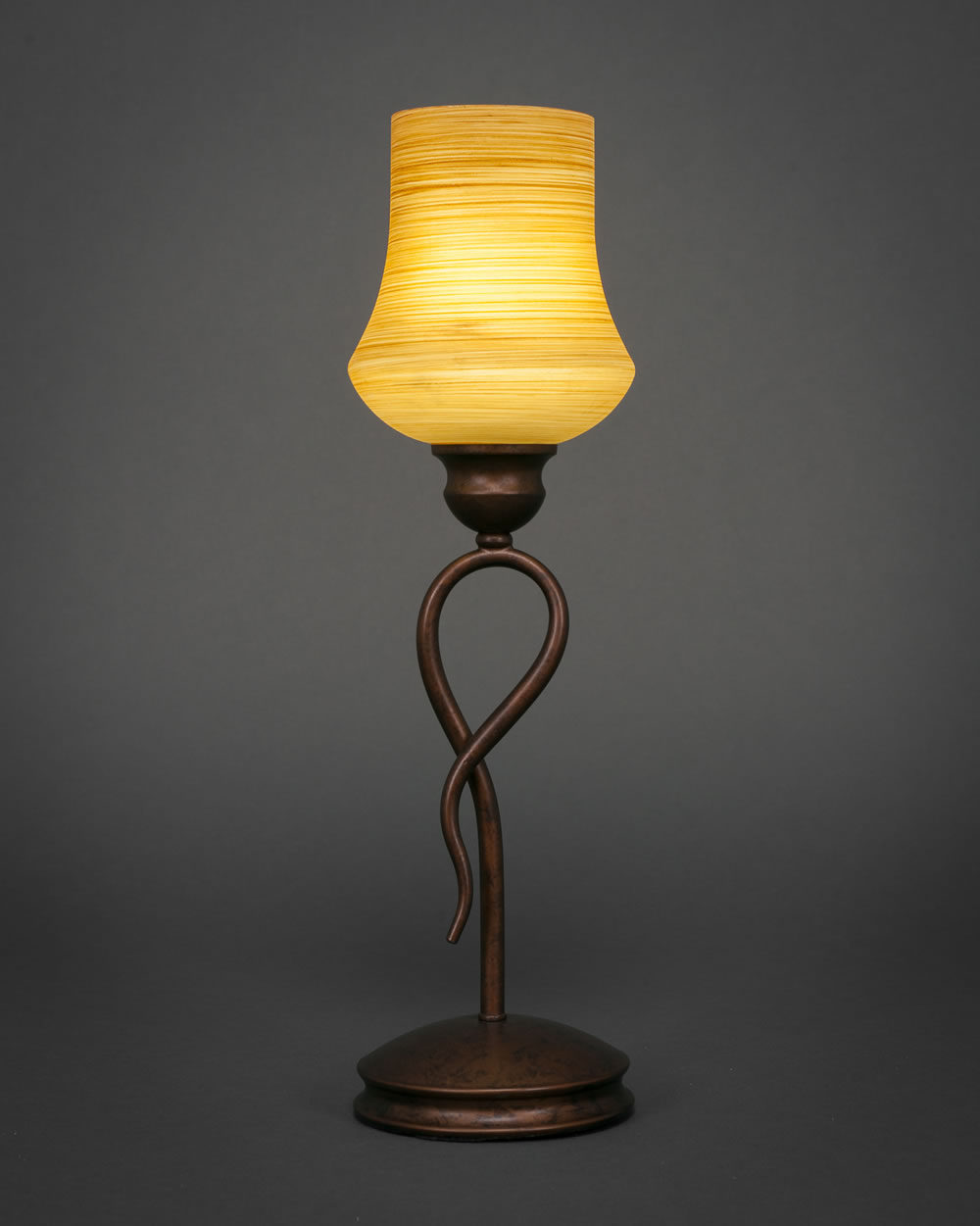 Leaf Mini Table Lamp Shown In Bronze Finish With 5.5" Cayenne Linen Glass