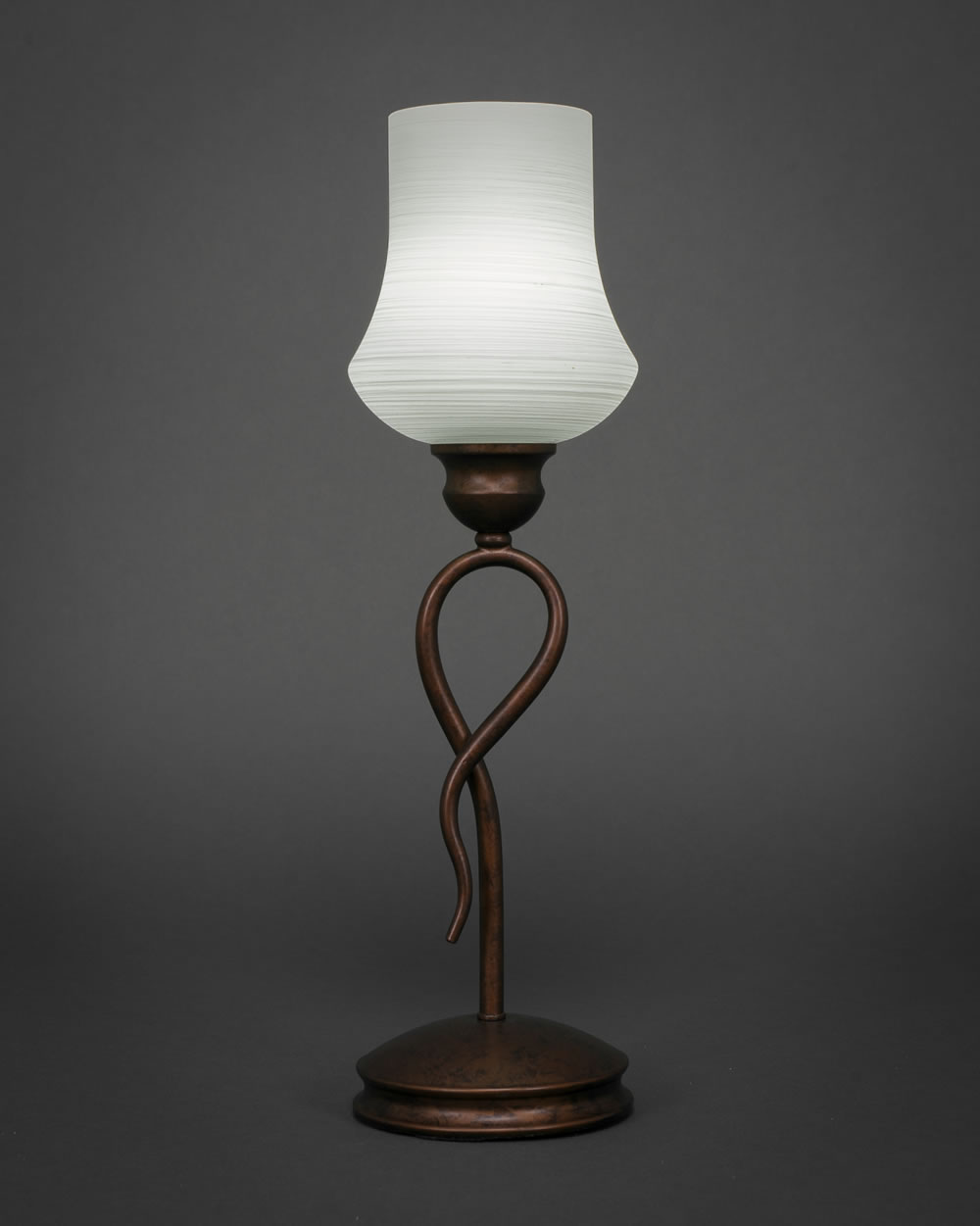 Leaf Mini Table Lamp Shown In Bronze Finish With 5.5" White Linen Glass