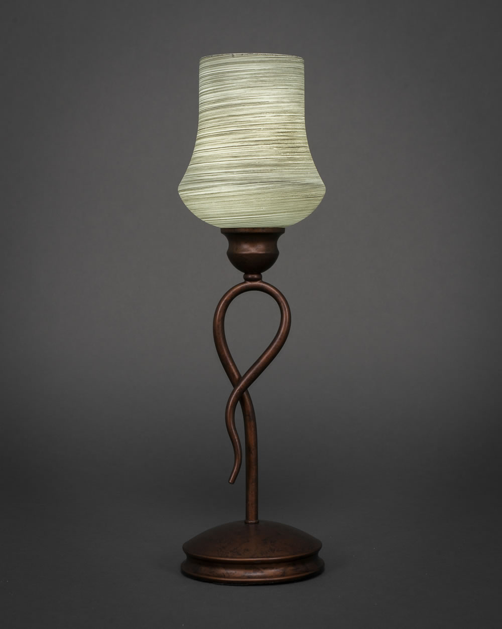 Leaf Mini Table Lamp Shown In Bronze Finish With 5.5" Gray Linen Glass