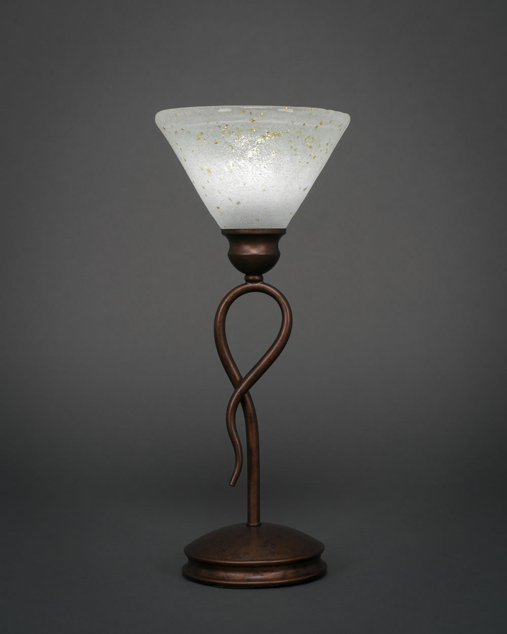 Leaf Mini Table Lamp Shown In Bronze Finish With 7" Gold Ice Crystal Glass