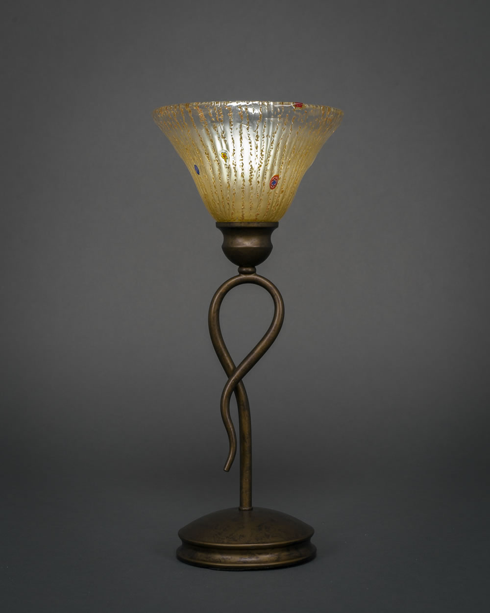 Leaf Table Lamp Shown In Bronze Finish With 7" Amber Crystal Glass