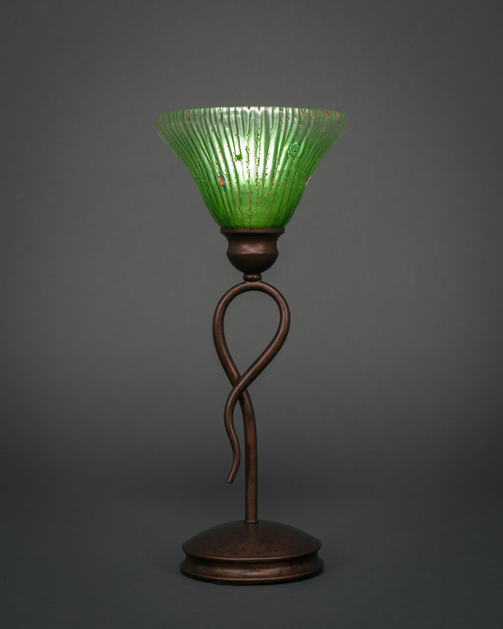 Leaf Mini Table Lamp Shown In Bronze Finish With 7" Kiwi Green Crystal Glass