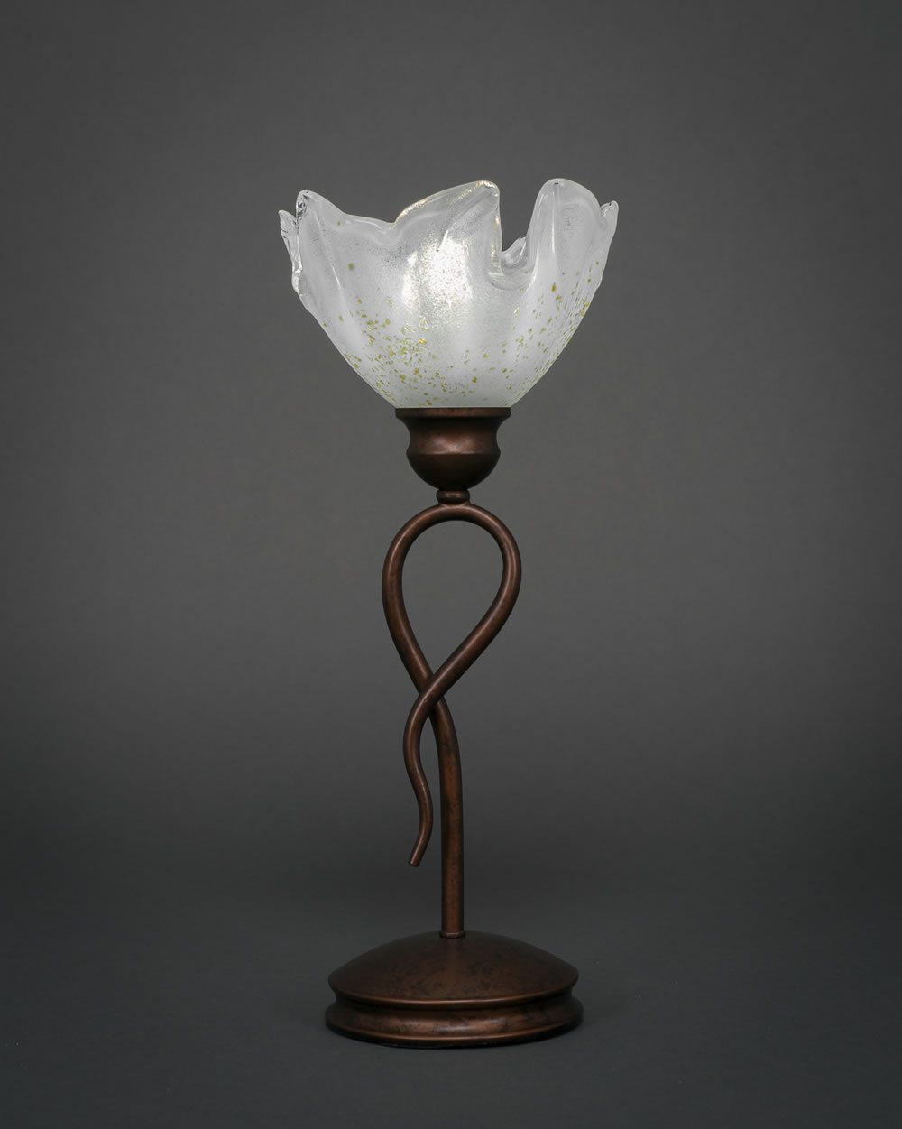 Leaf Table Lamp Shown In Bronze Finish With 7" Gold Ice Glass