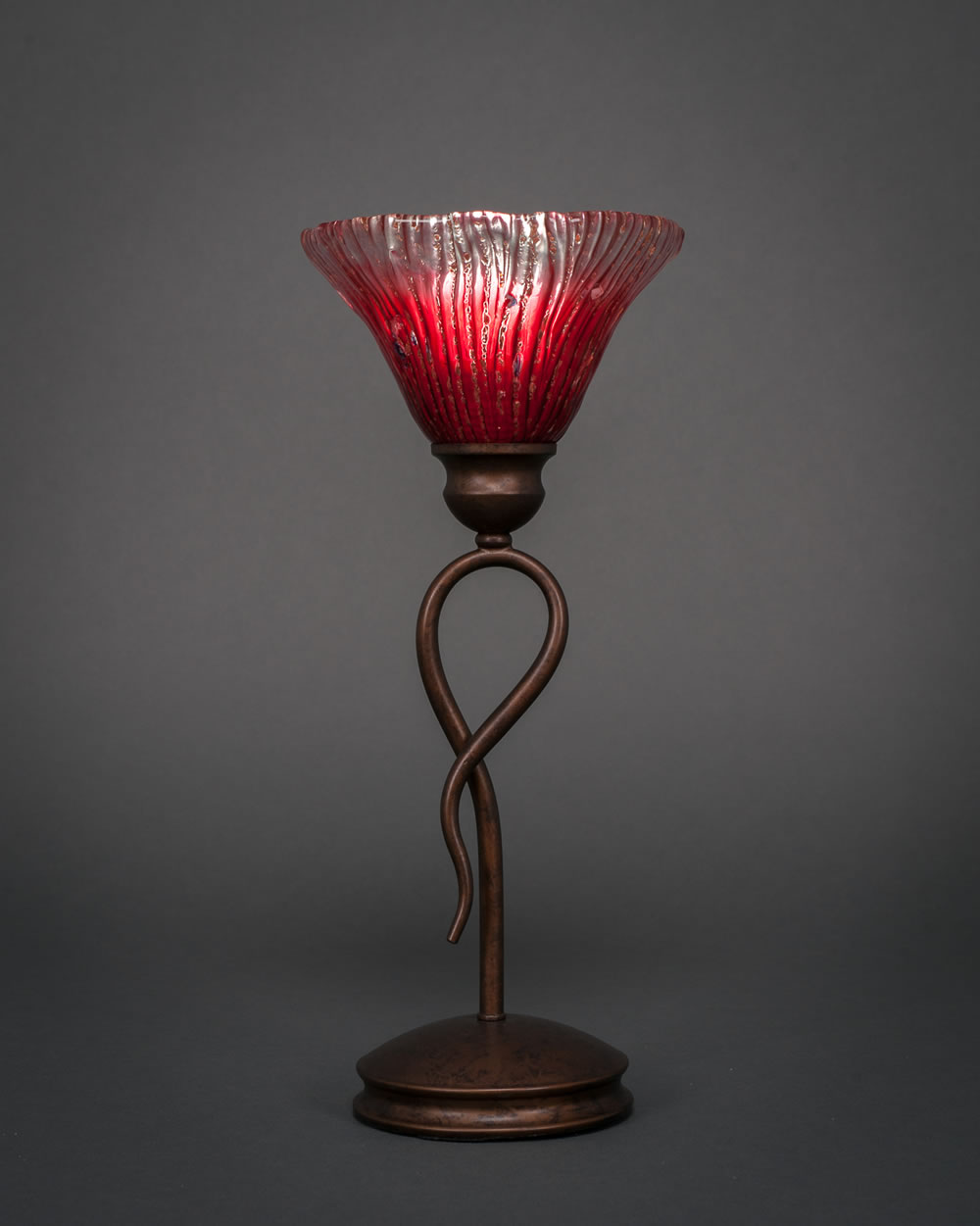 Leaf Table Lamp Shown In Bronze Finish With 7" Raspberry Crystal Glass