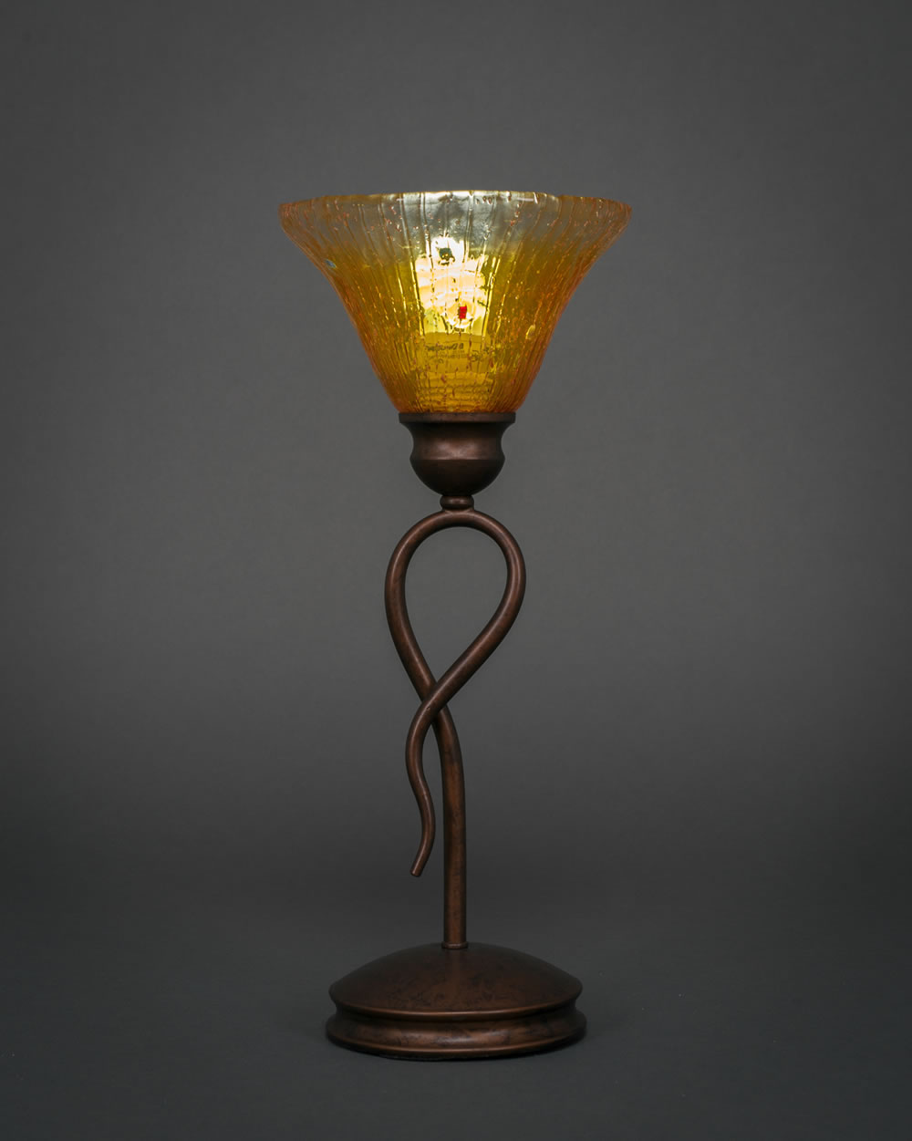Leaf Mini Table Lamp Shown In Bronze Finish With 7" Gold Champagne Crystal Glass