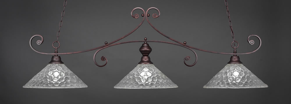 Curl 3 Light Billiard Light Shown In Bronze Finish With 16" Italian Bubble Glass