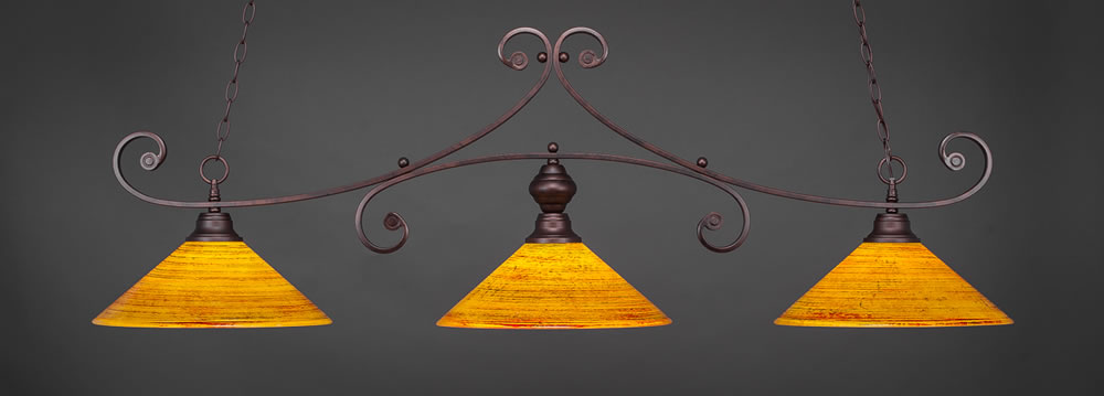 Curl 3 Light Billiard Light Shown In Bronze Finish With 16" Firré Saturn Glass