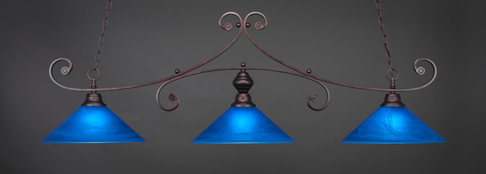 Curl 3 Light Bar Shown In Bronze Finish With 16" Blue Italian Glass