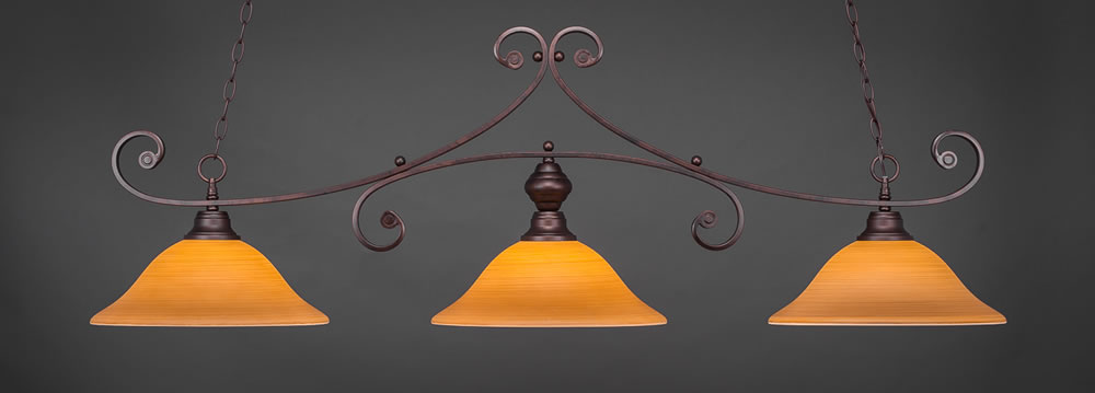 Curl 3 Light Bar Shown In Bronze Finish With 16" Cayenne Linen Glass