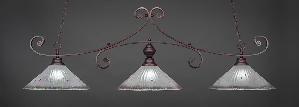 Curl 3 Light Billiard Light Shown In Bronze Finish With 16" Frosted Crystal Glass