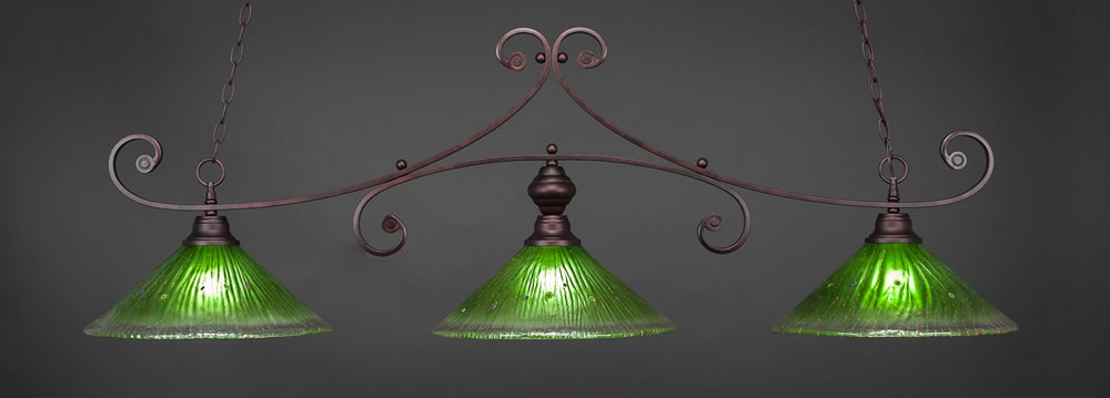 Curl 3 Light Bar Shown In Bronze Finish With 16" Kiwi Green Crystal Glass