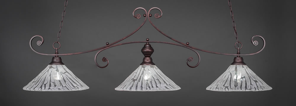 Curl 3 Light Billiard Light Shown In Bronze Finish With 16" Italian Ice Glass