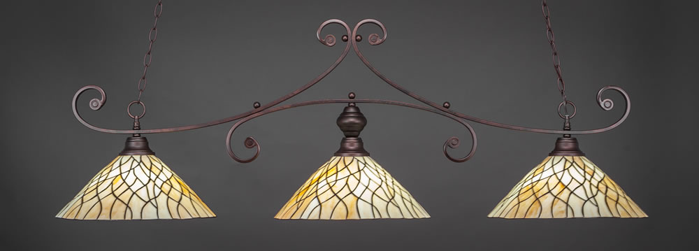 Curl 3 Light Bar Shown In Bronze Finish With 16" Sandhill Tiffany Glass