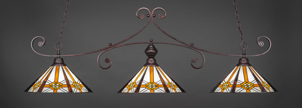 Curl 3 Light Bar Shown In Bronze Finish With 16" Hampton Tiffany Glass