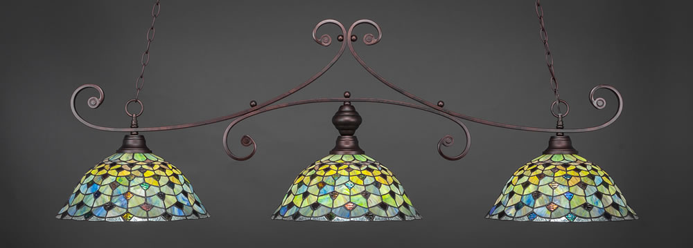 Curl 3 Light Bar Shown In Bronze Finish With 16" Crescent Tiffany Glass