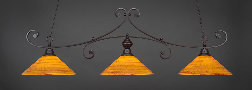 Curl 3 Light Billiard Light Shown In Dark Granite Finish With 16" Firré Saturn Glass
