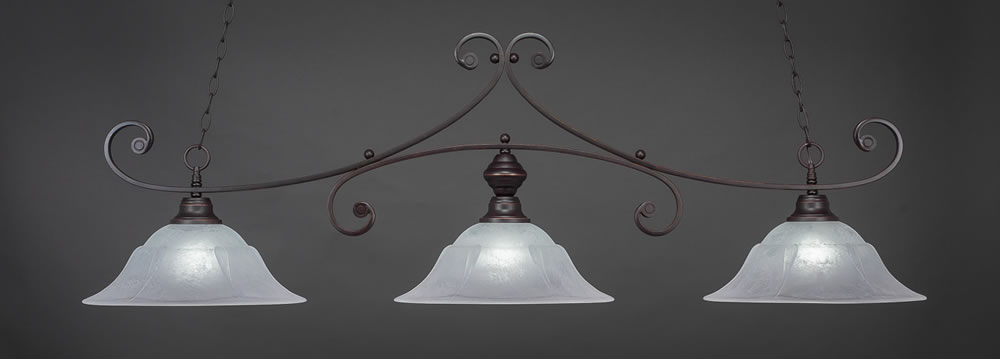 Curl 3 Light Billiard Light Shown In Dark Granite Finish With 16" White Marble Glass