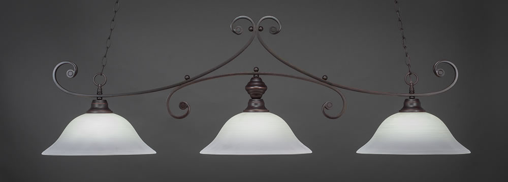 Curl 3 Light Billiard Light Shown In Dark Granite Finish With 16" White Linen Glass