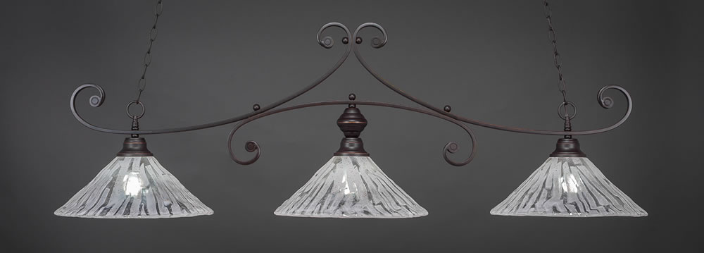 Curl 3 Light Billiard Light Shown In Dark Granite Finish With 16" Italian Ice Glass