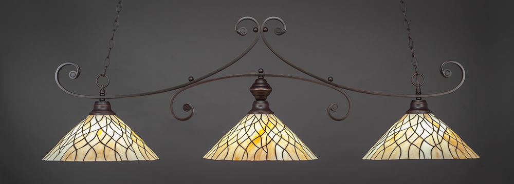 Curl 3 Light Bar Shown In Dark Granite Finish With 16" Sandhill Tiffany Glass