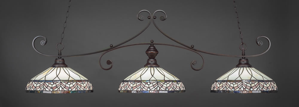 Curl 3 Light Bar Shown In Dark Granite Finish With 16" Royal Merlot Tiffany Glass
