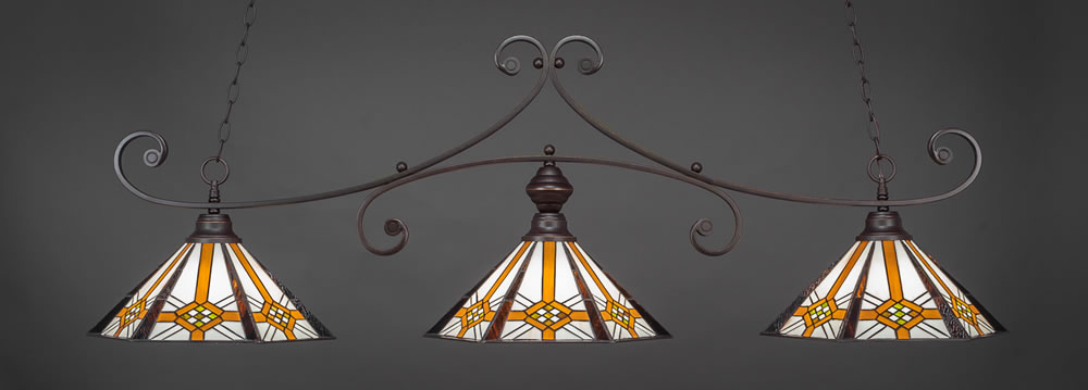 Curl 3 Light Billiard Light Shown In Dark Granite Finish With 16" Hampton Tiffany Glass