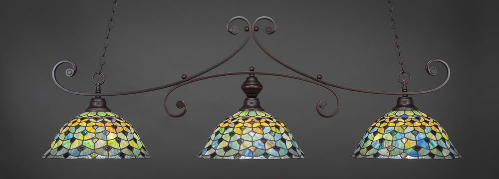 Curl 3 Light Bar Shown In Dark Granite Finish With 16" Crescent Tiffany Glass