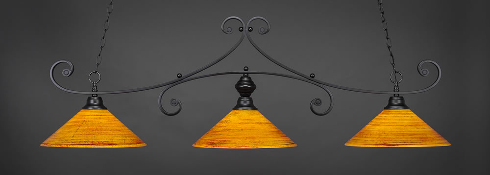 Curl 3 Light Billiard Light Shown In Matte Black Finish With 16" Firré Saturn Glass
