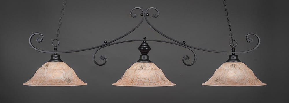 Curl 3 Light Billiard Light Shown In Matte Black Finish With 16" Italian Marble Glass