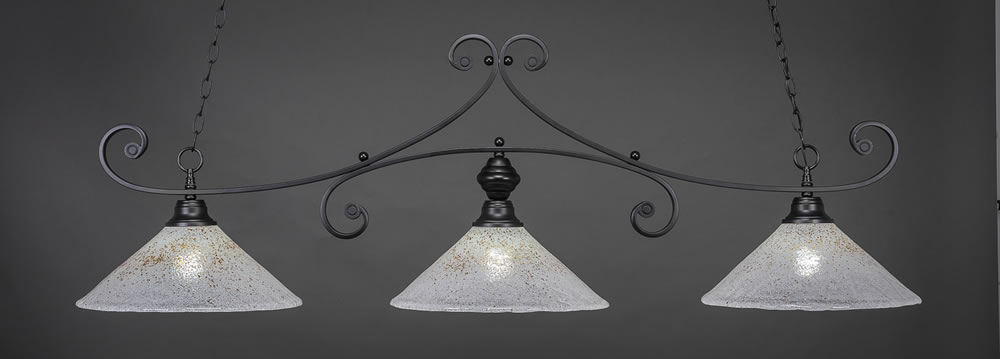 Curl 3 Light Billiard Light Shown In Matte Black Finish With 16" Gold Ice Glass