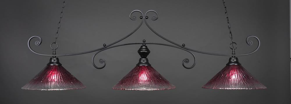 Curl 3 Light Billiard Light Shown In Matte Black Finish With 16" Wine Crystal Glass