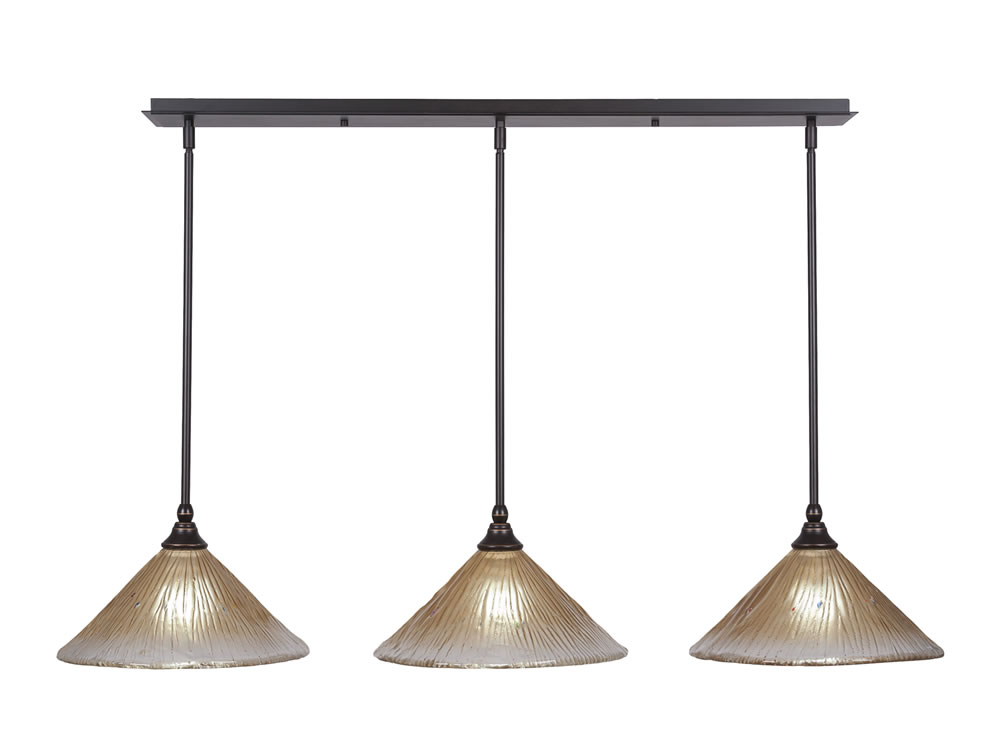 3 Light Multi Light Mini Pendant With Hang Straight Swivels Shown In Dark Granite Finish With 12" Amber Crystal Glass