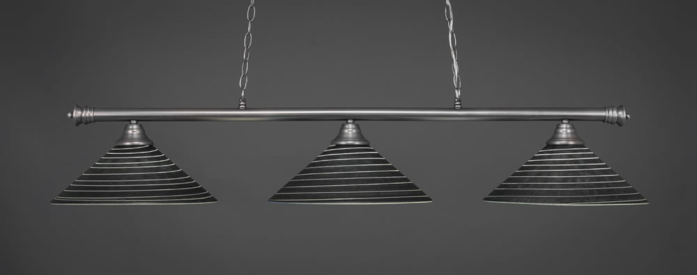 Oxford 3 Light Billiard Light Shown In Brushed Nickel Finish With 16" Charcoal Spiral Glass